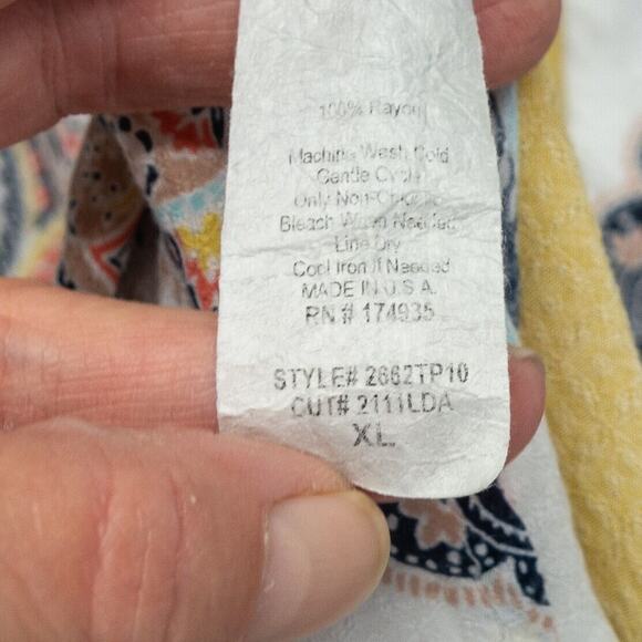 Women's Vintage XL Tank Top VERSE Retro Yellow Floral 100% Rayon Made in USA - Picture 5 of 5